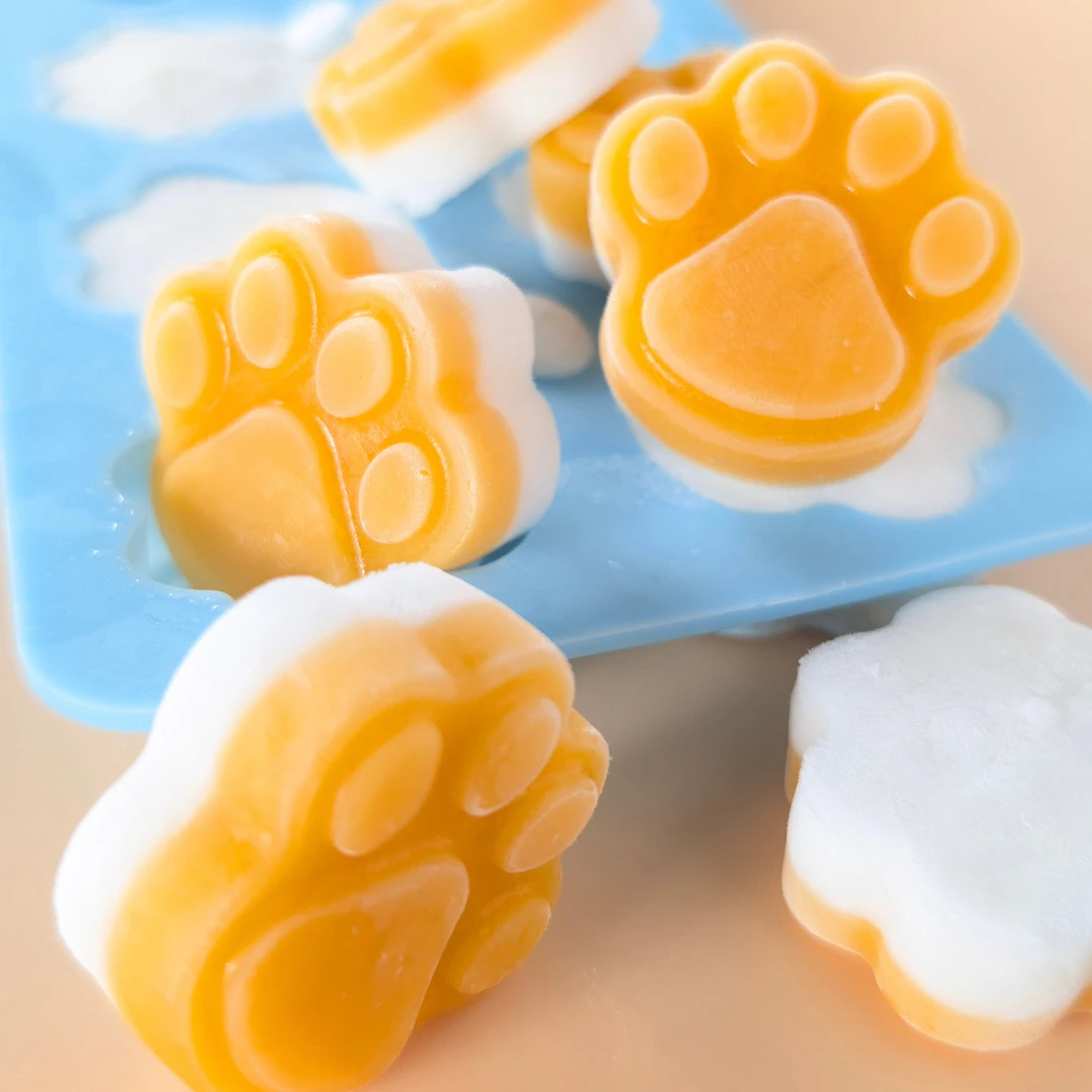 Glaces patate douce et lait de coco en moules patte de chien