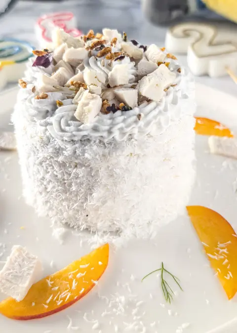 gâteau d'anniversaire pour chien, la forêt blanche au poulet