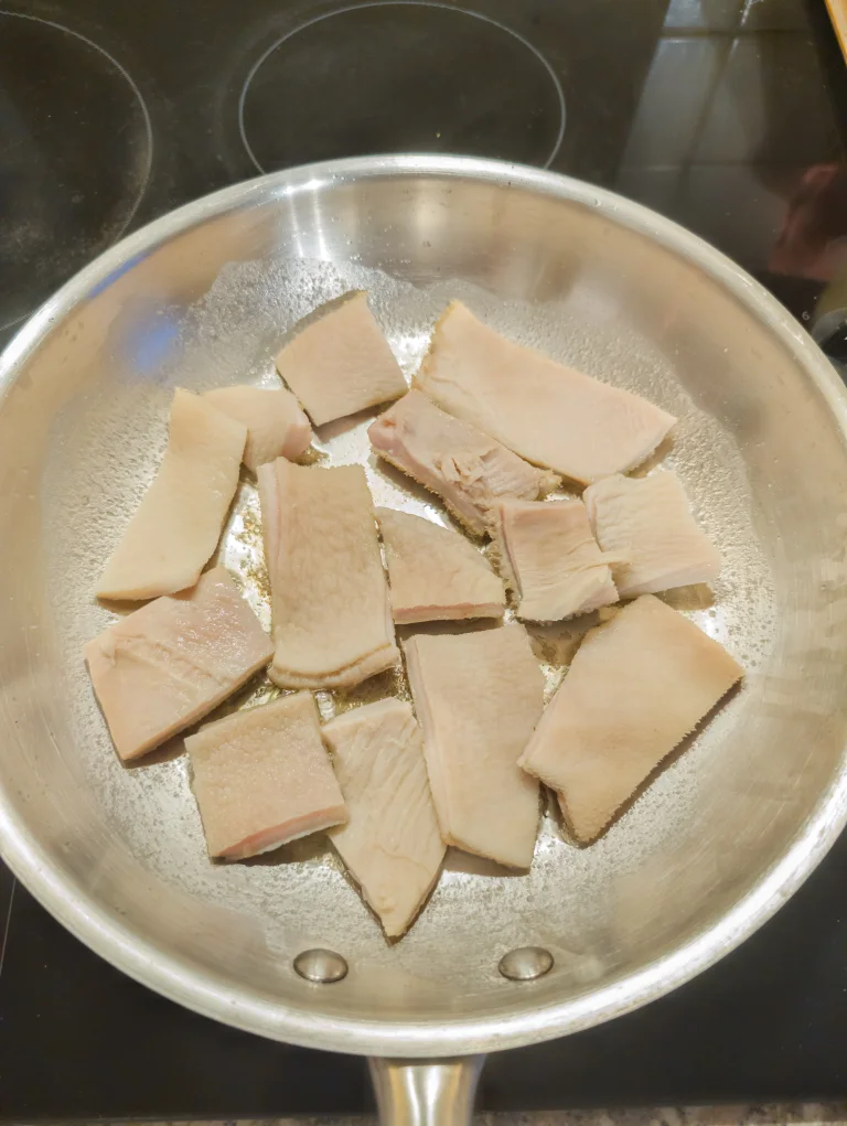 Vue de l'étape 2 : cuisson à la poêle.