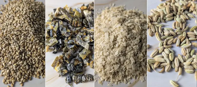 Présentation des ingrédients de la recette : mélange condiment shiba, pour la gamelle du chien
