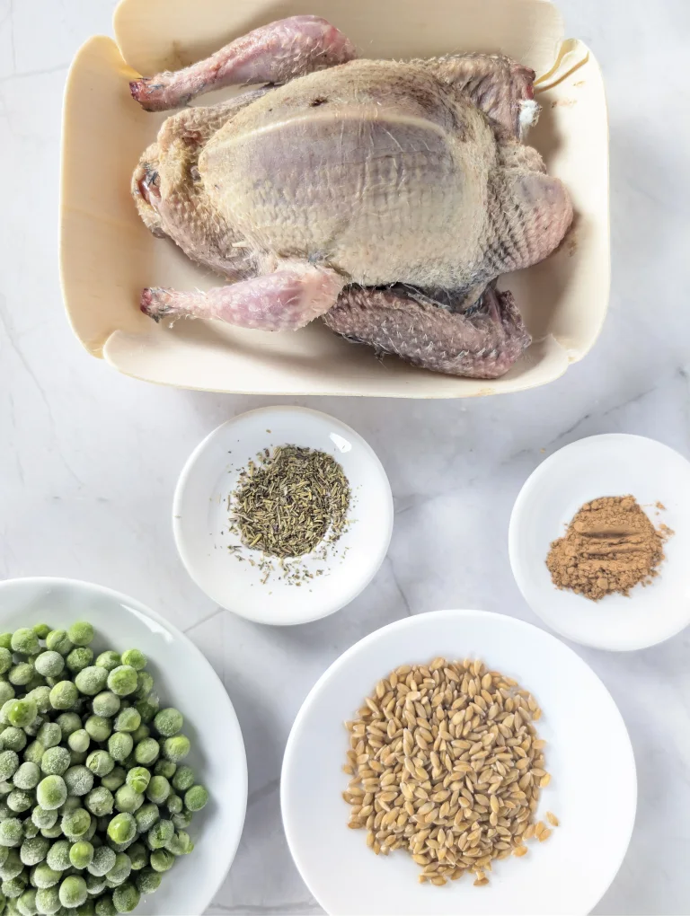 Vue des ingrédients de la recette de ration au pigeon