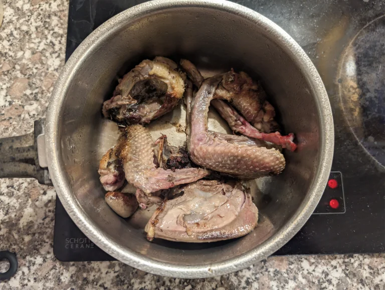 Vue de l'étape 2 : coloration des os et carcasses de pigeonneau