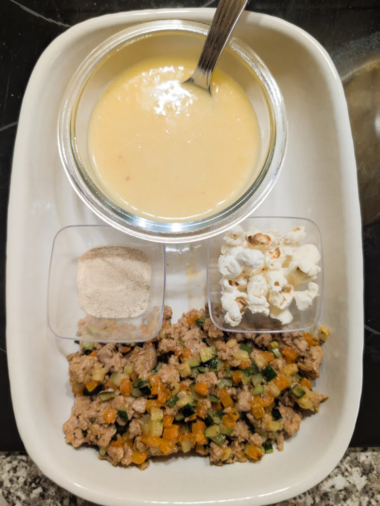 Vue des éléments cuits de la recette avant assemblage