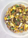 Ration ménagère pour chien: pintade, oeuf, riz, aubergine, patate douce