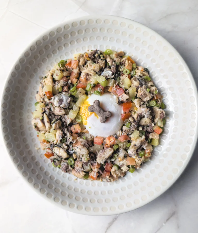 Assiette de salade à la sardine terminée et dressée.