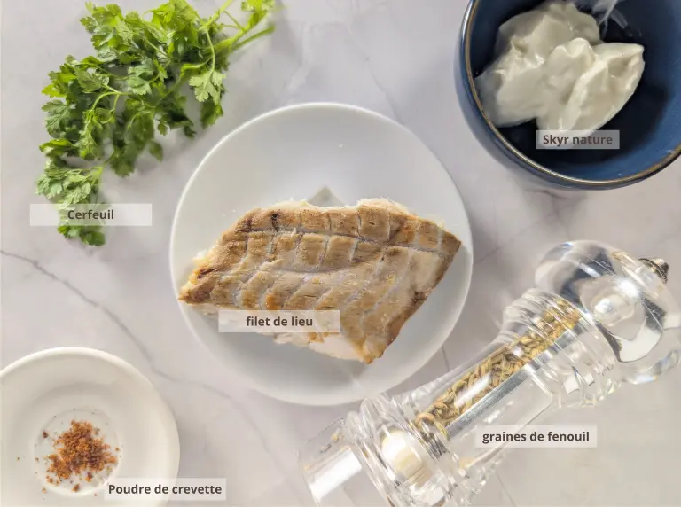 Vue des ingrédients de la recette de tartinade au poisson